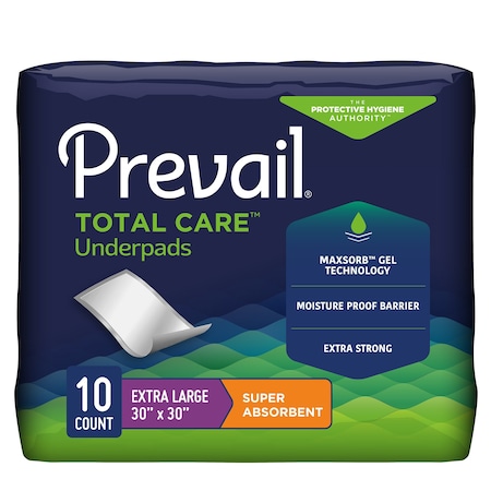 Prevail Total Care Super Absorbent Disposable Polymer Underpad, 30 x 30 Inch, 10PK UPS-120/1
